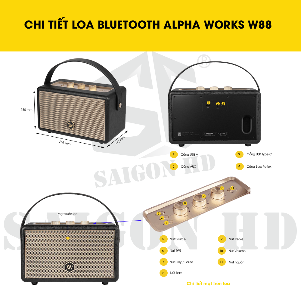 CHI TIẾT LOA BLUETOOTH ALPHA WORKS W88