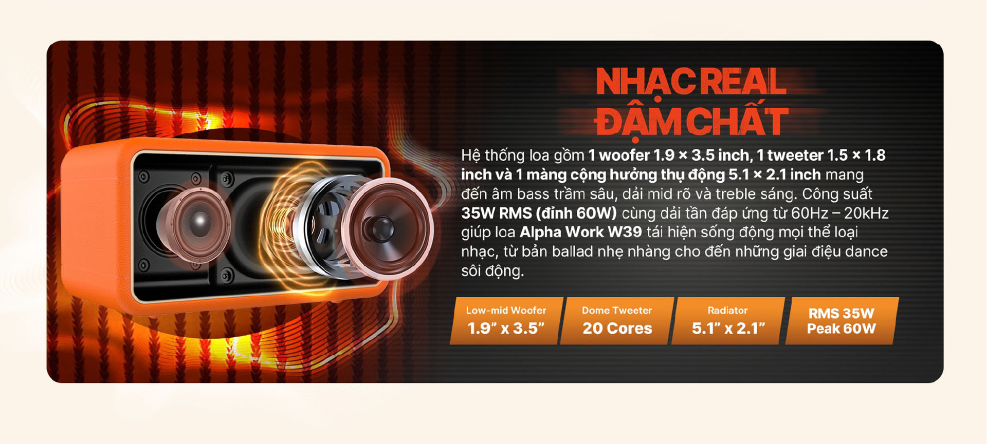 Loa Bluetooth di động phong cách Retro Alpha Works W39 chính hãng giá rẻ nhất
