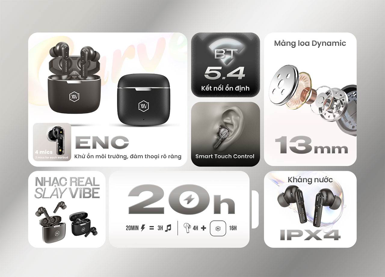 Tai nghe True Wireless Alpha Works Curve 300 ch&iacute;nh h&atilde;ng gi&aacute; rẻ nh&acirc;t