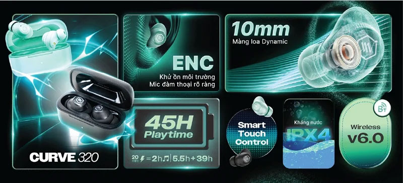 Tai nghe True Wireless Alpha Works Curve 320 ch&iacute;nh h&atilde;ng gi&aacute; rẻ nhất