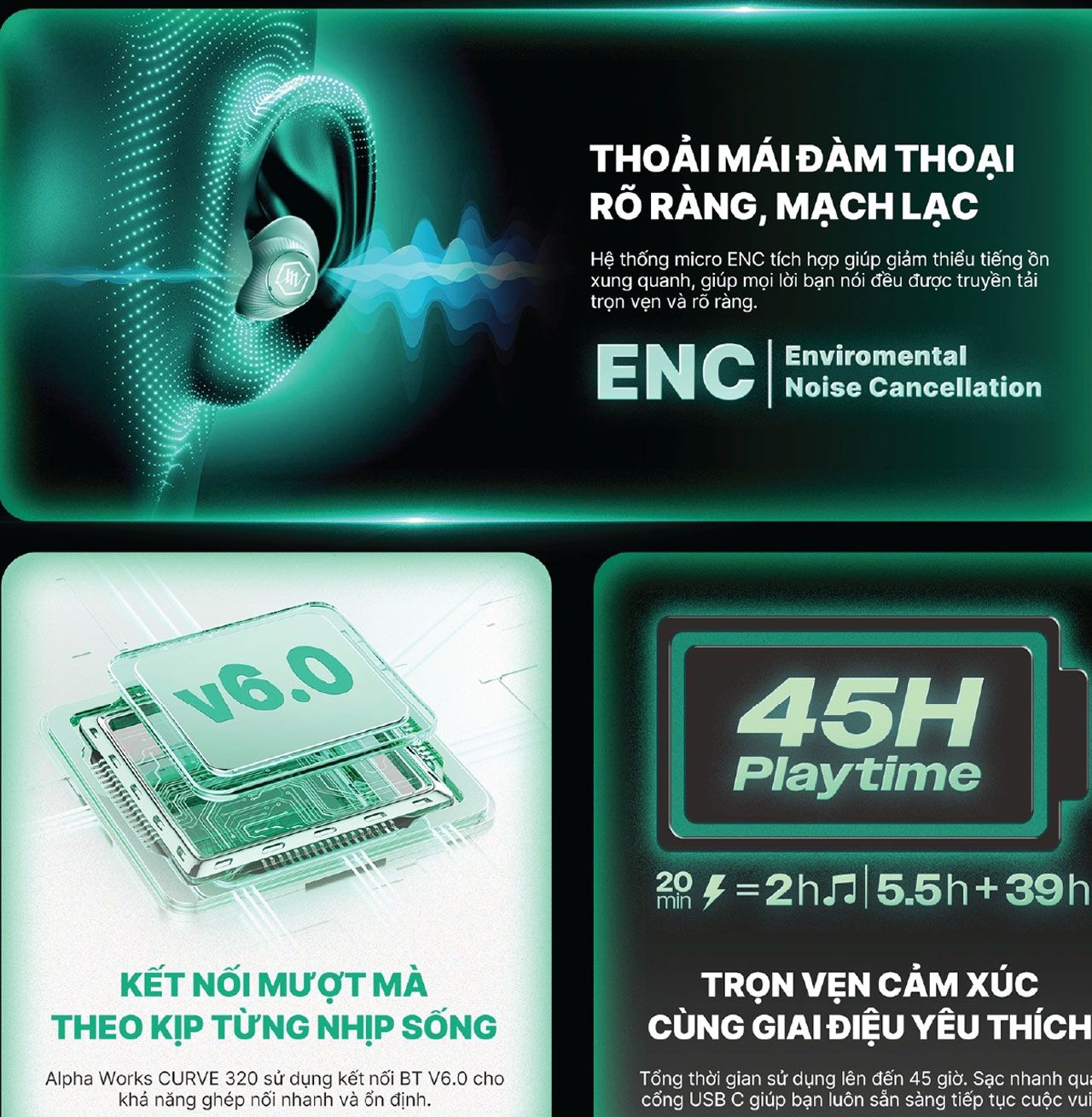 Tai nghe True Wireless Alpha Works Curve 320 ch&iacute;nh h&atilde;ng gi&aacute; rẻ nhất