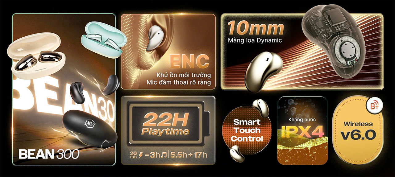 Tai Nghe True Wireless Semi-in-ear Alpha Works BEAN 300 ch&iacute;nh h&atilde;ng gi&aacute; rẻ