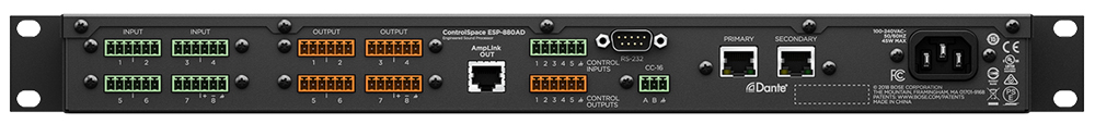 Mặt sau Bose ESP-880AD bố trí cổng nguồn và các cổng đầu vào/đầu ra của tín hiệu