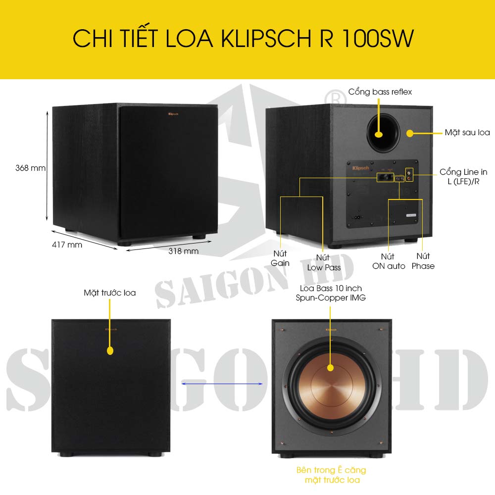 Chi tiết thông tin loa Klipsch R 100SW