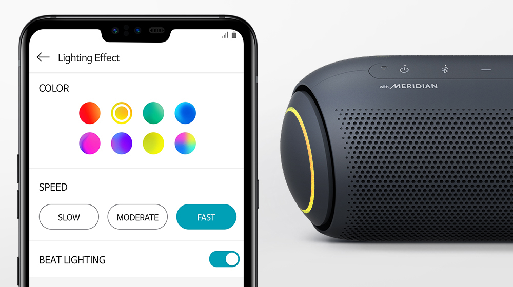 Ứng dụng My Style cho phép bạn thay đổi màu đèn LED LG XBOOMGo PL5 để phù hợp với tâm trạng
