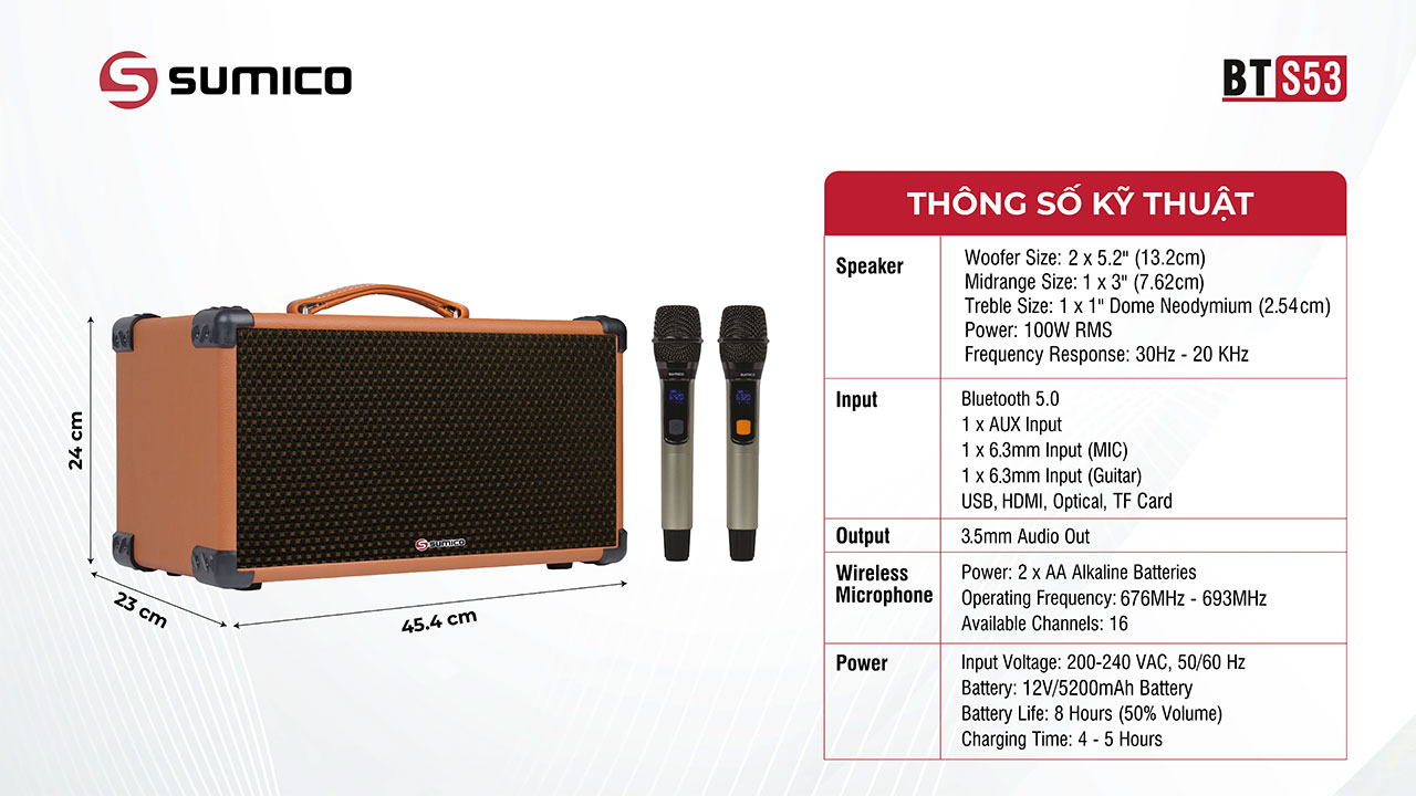 Loa k&eacute;o Karaoke Bluetooth di động Sumico BT-S53 ch&iacute;nh h&atilde;ng gi&aacute; rẻ nhất