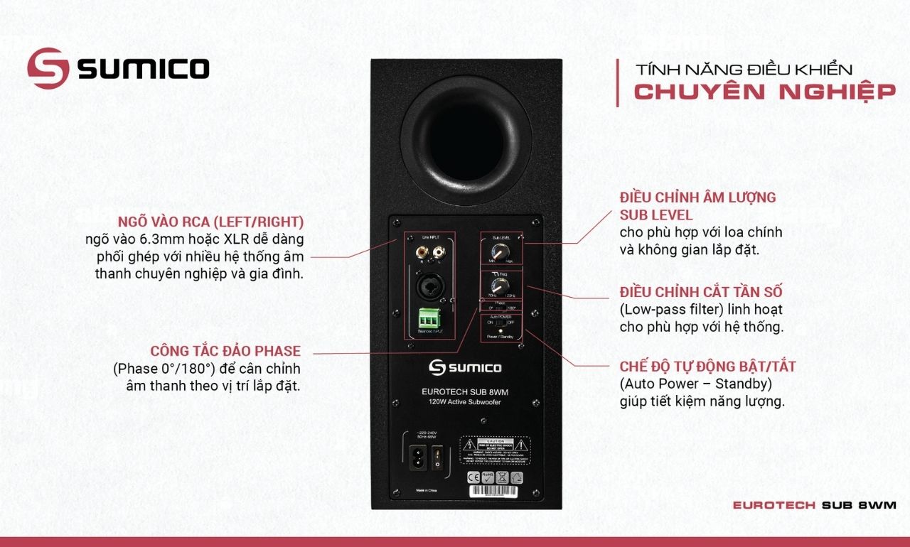 Loa Subwoofer Active Treo Tường Sumico EUROTECH SUB 8WM ch&iacute;nh h&atilde;ng gi&aacute; rẻ