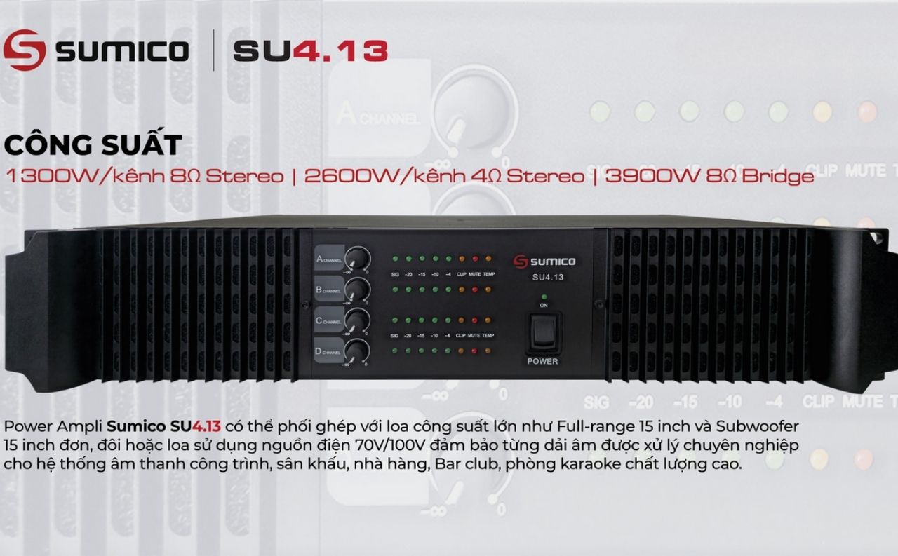 Cục đẩy c&ocirc;ng suất 4 k&ecirc;nh Sumico SU4.13 ch&iacute;nh h&atilde;ng gi&aacute; rẻ