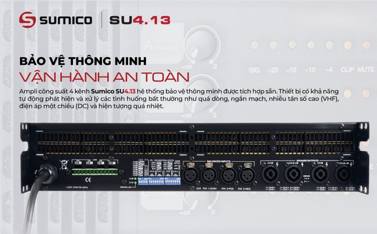 Cục đẩy c&ocirc;ng suất 4 k&ecirc;nh Sumico SU4.13 ch&iacute;nh h&atilde;ng gi&aacute; rẻ