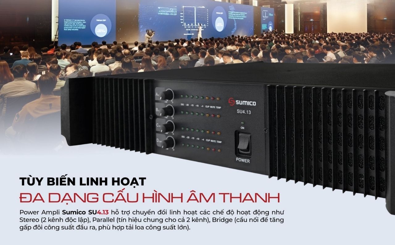 Cục đẩy c&ocirc;ng suất 4 k&ecirc;nh Sumico SU4.13 ch&iacute;nh h&atilde;ng gi&aacute; rẻ