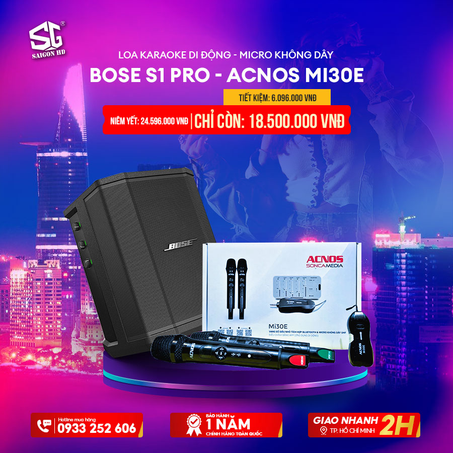 LOA KARAOKE DI ĐỘNG BOSE S1 PRO & MICRO KHÔNG DÂY ACNOS MI30E