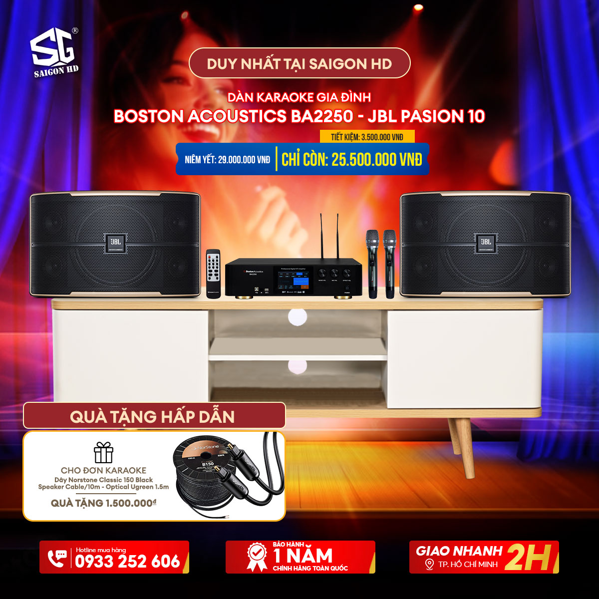 DÀN KARAOKE GIA ĐÌNH BOSTON ACOUSTICS BA2250+ JBL PASION 10