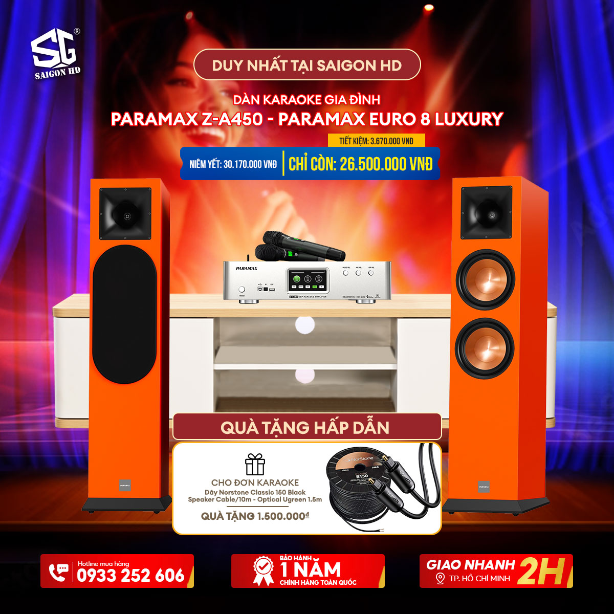 DÀN KARAOKE GIA ĐÌNH PARAMAX Z-A450 + PARAMAX EURO 8 LUXURY