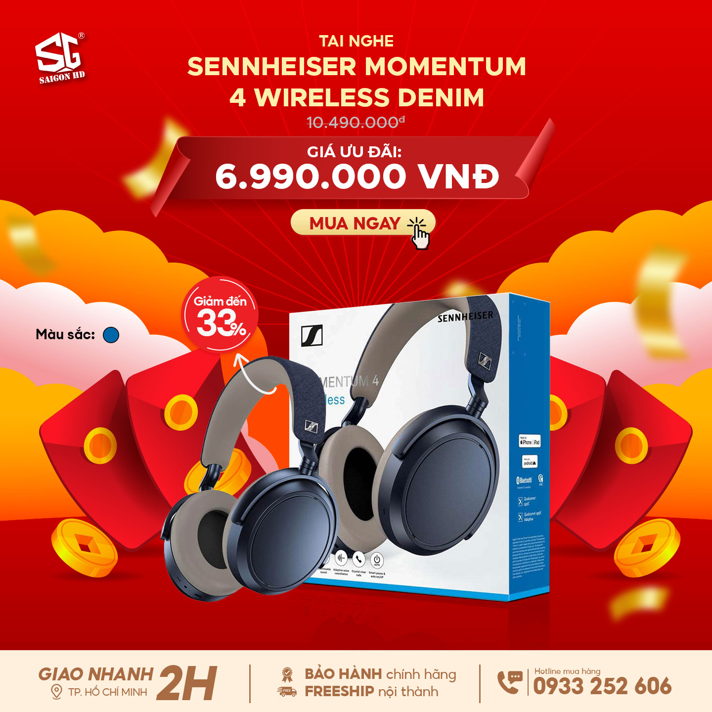 Tai nghe chống ồn Sennheiser Momentum 4 WirelessTai nghe chống ồn Sennheiser Momentum 4 Wireless Denim