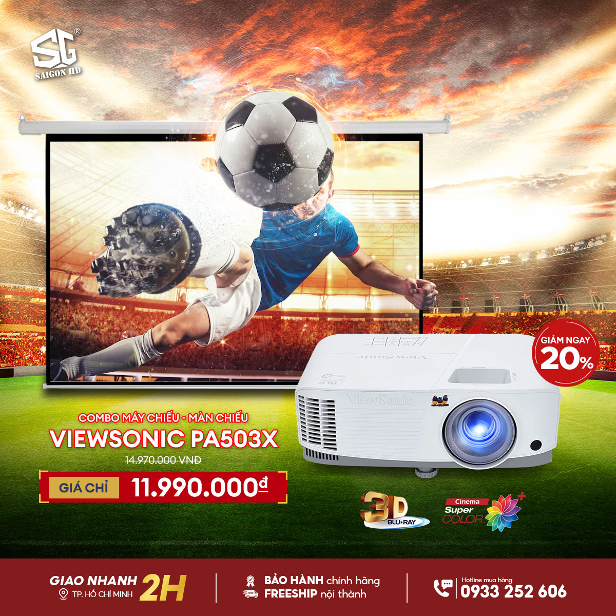 Combo máy chiếu - màn chiếu ViewSonic PA503X