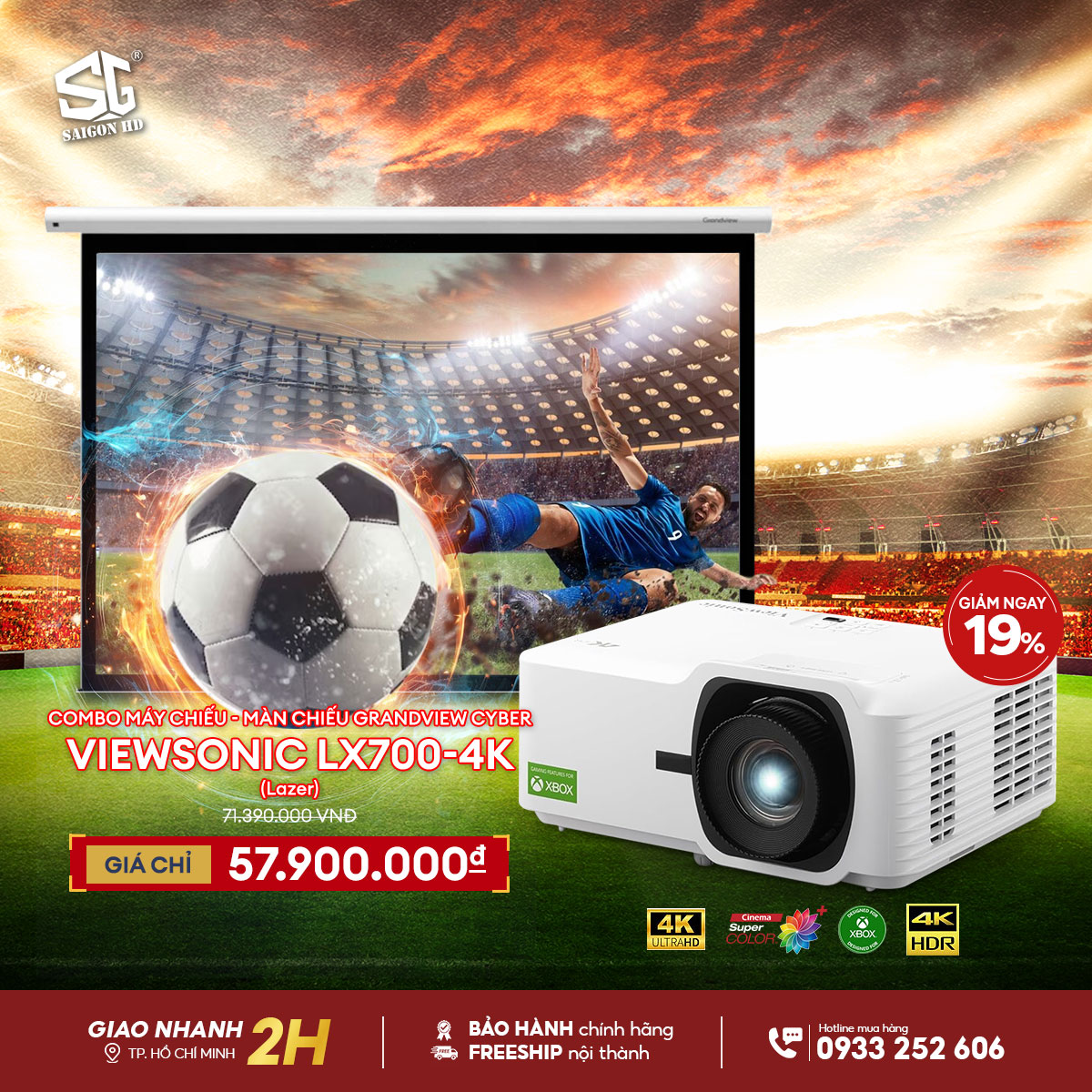 Combo máy chiếu - màn chiếu Grandview Cyber ViewSonic PX749-4K 