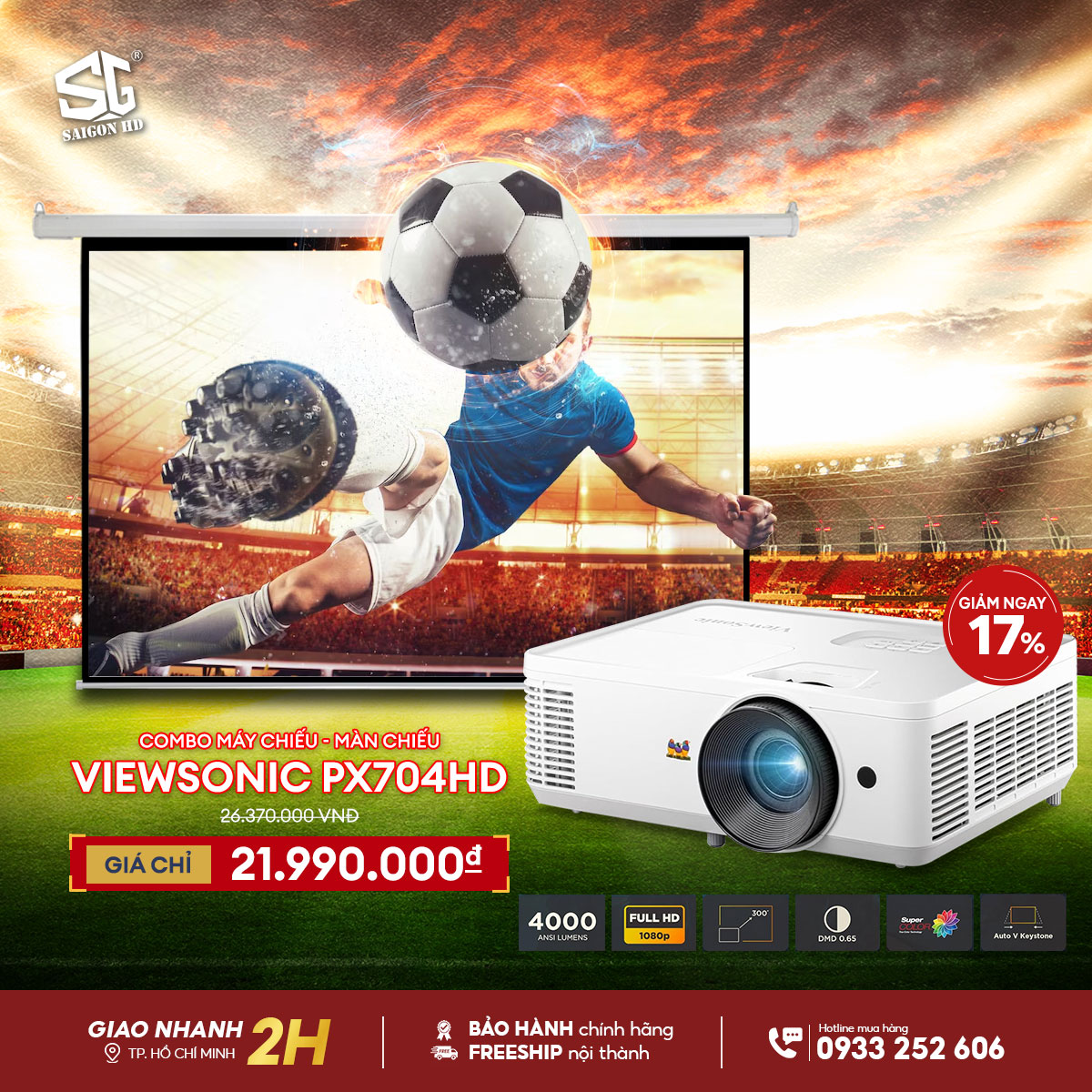 Combo máy chiếu - màn chiếu ViewSonic PX704HD