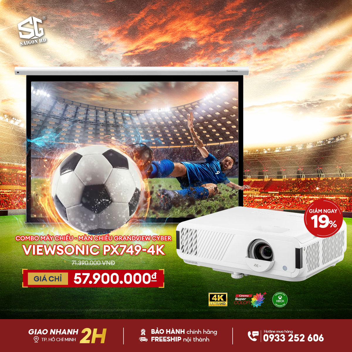 Combo máy chiếu - màn chiếu Grandview Cyber ViewSonic LX700-4K 