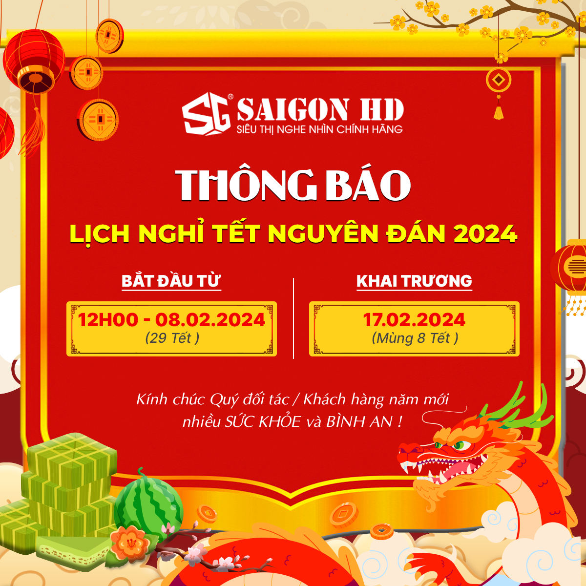 THÔNG BÁO NGHỈ TẾT NGUYÊN ĐÁN 2024