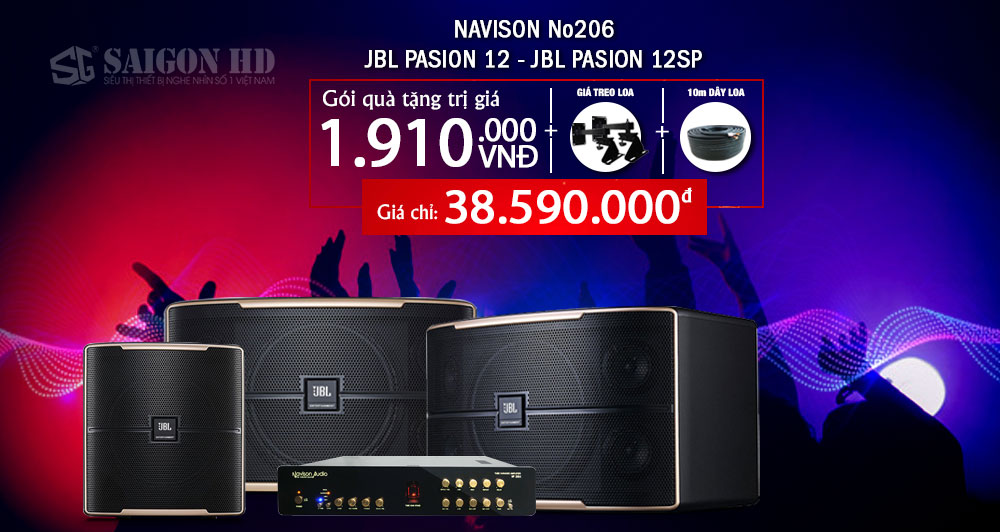 Combo Loa Karaoke JBL Pasion 12 - Amply Navison No206 - Loa Sub Active JBL Pasion 12SP