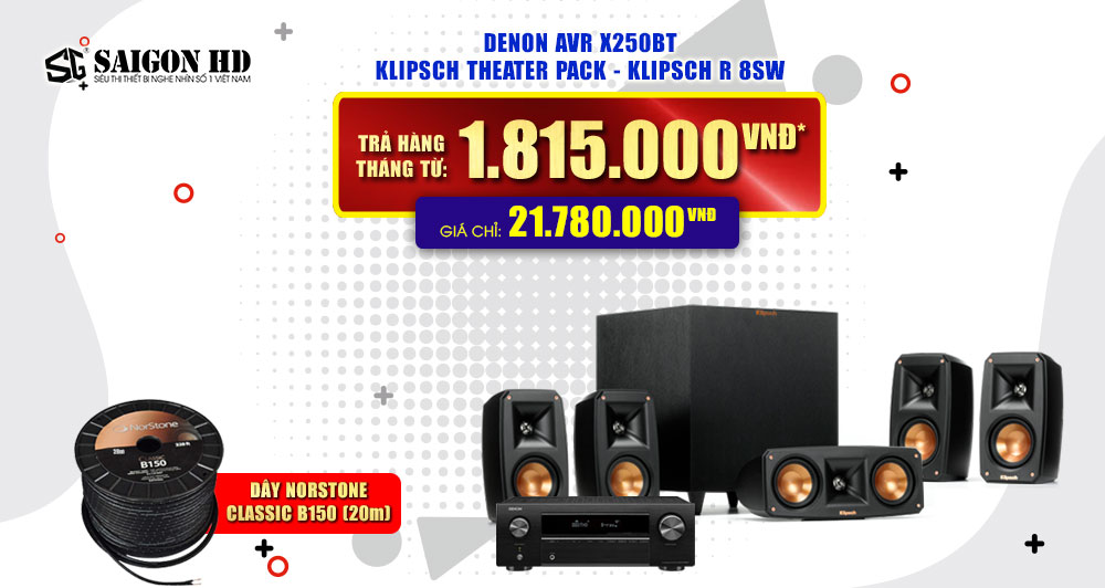 BỘ DÀN XEM PHIM DENON AVR X250BT + KLIPSCH THEATER PACK + KLIPSCH R 8SW