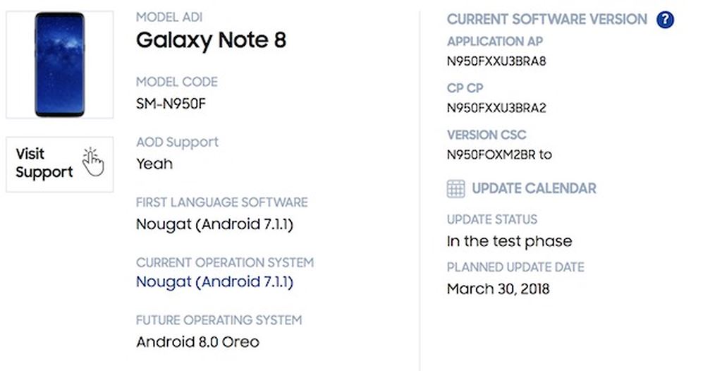 Galaxy Note 8 nhận cập nhật Android 8 vào cuối tháng 3