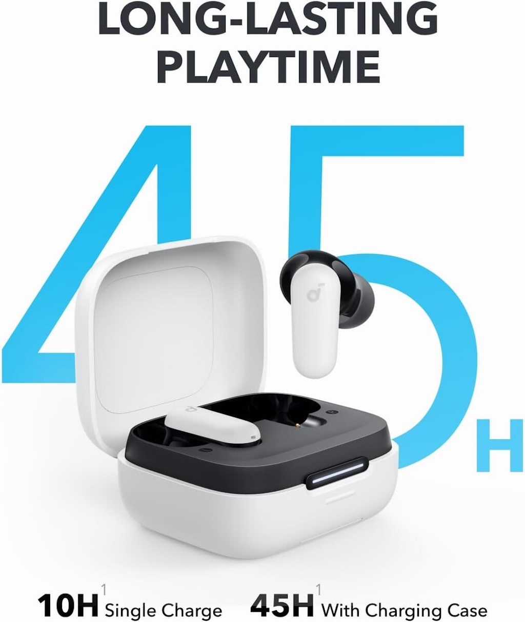 Anker Soundcore P30i là tai nghe không dây giá cả phải chăng có tính năng chủ động khử tiếng ồn xung quanh. Hộp sạc của tai nghe cũng có thể được sử dụng làm giá đỡ cho điện thoại.