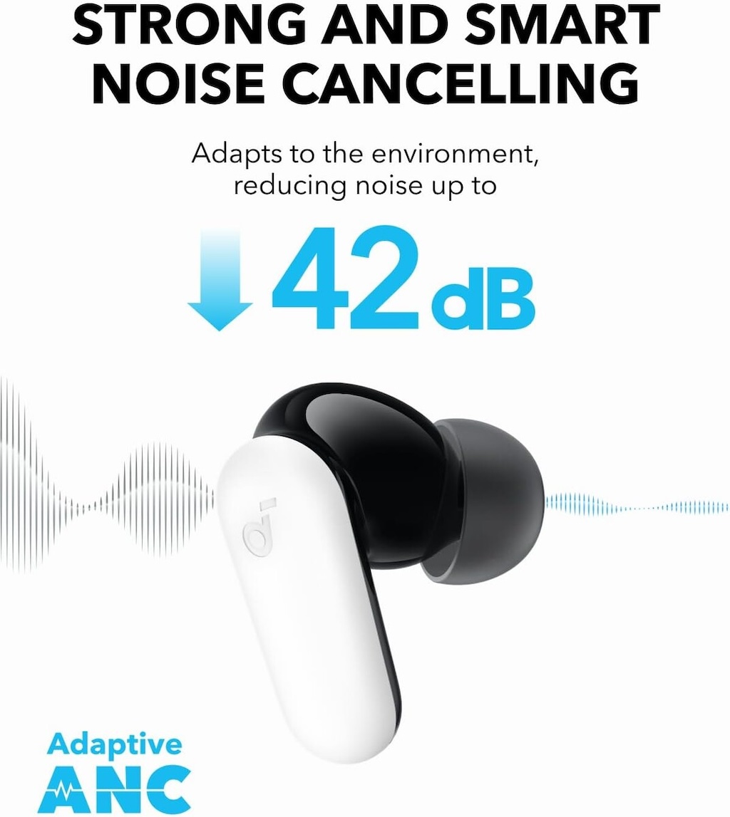 Anker Soundcore P30i là tai nghe không dây giá cả phải chăng có tính năng chủ động khử tiếng ồn xung quanh. Hộp sạc của tai nghe cũng có thể được sử dụng làm giá đỡ cho điện thoại.