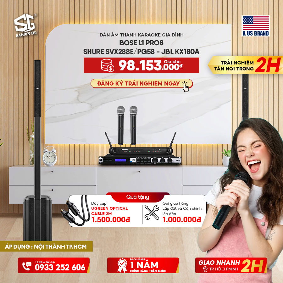 Dàn Karaoke Gia Đình JBL KX180A + Shure SVX288E/PG58 + Bose L1 Pro8