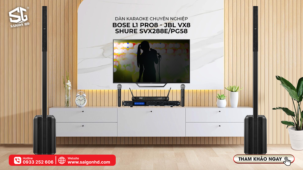 Dàn karaoke chuyên nghiệp: Bose L1 Pro8 + jbl vx8 + shure svx288e-pg58