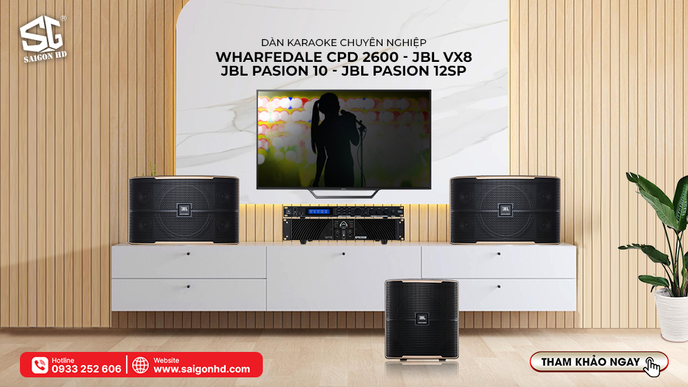 Dàn karaoke chuyên nghiệp: Wharfedale cpd 2600 + jbl vx8 + jbl kp2015g2 + jbl eon 718s