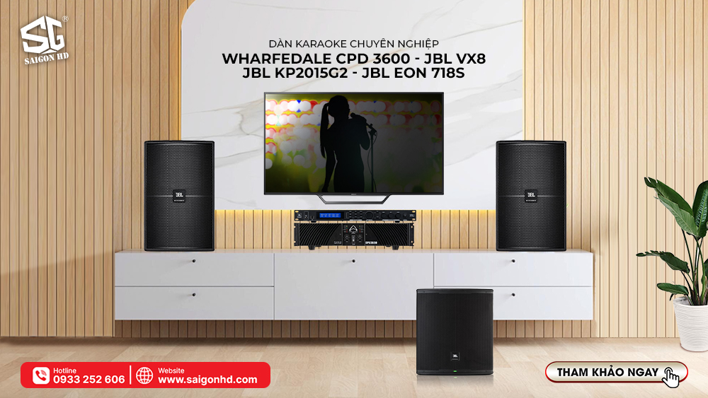 Dàn karaoke chuyên nghiệp: wharfedale cpd 3600 + jbl vx8 + jbl kp2015g2 + jbl eon 718s