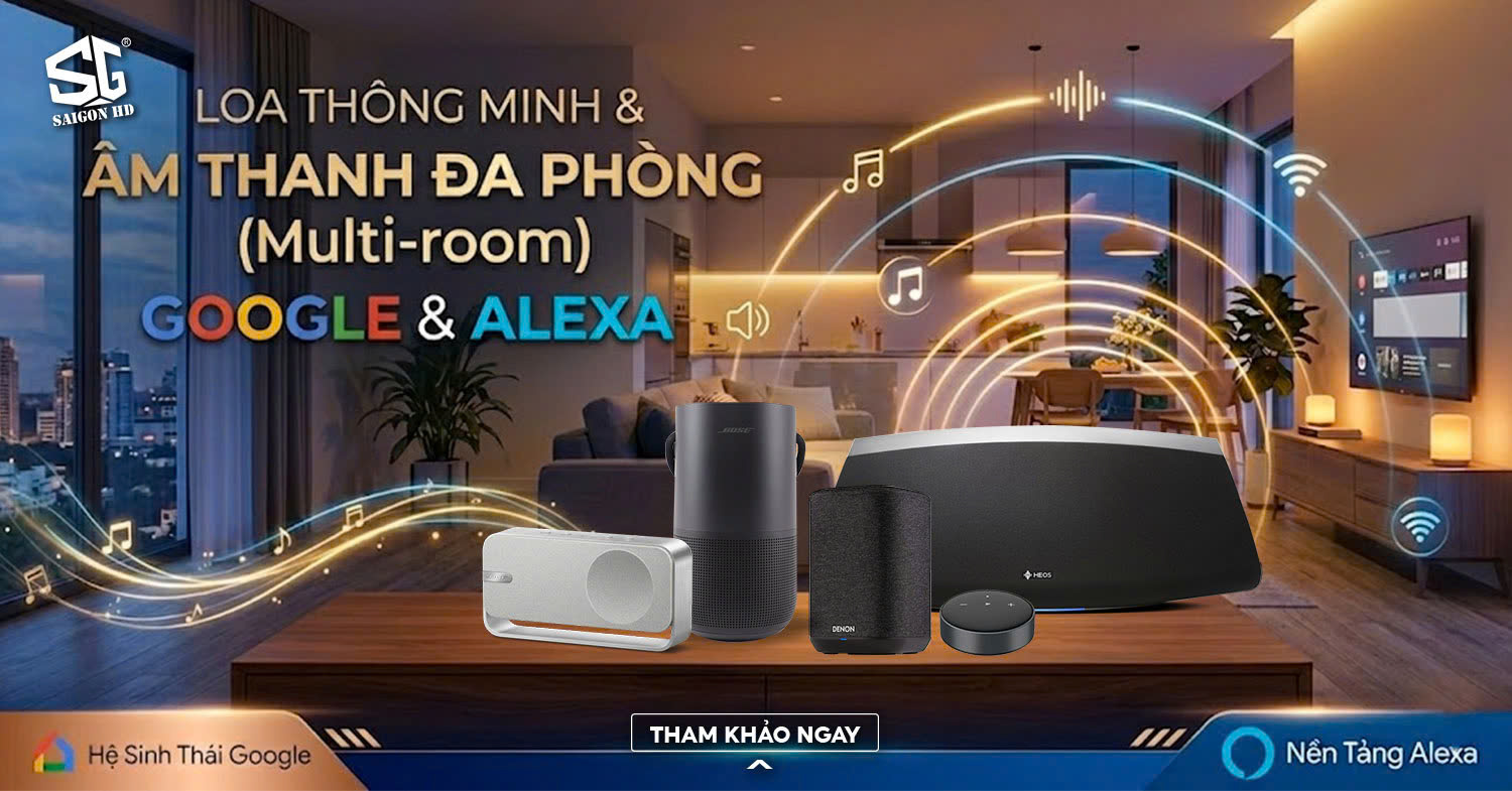 Loa Th&ocirc;ng Minh & &Acirc;m Thanh Đa Ph&ograve;ng (Multi-room) Google & Alexa: Xu Hướng &Acirc;m Thanh Th&ocirc;ng Minh 2026