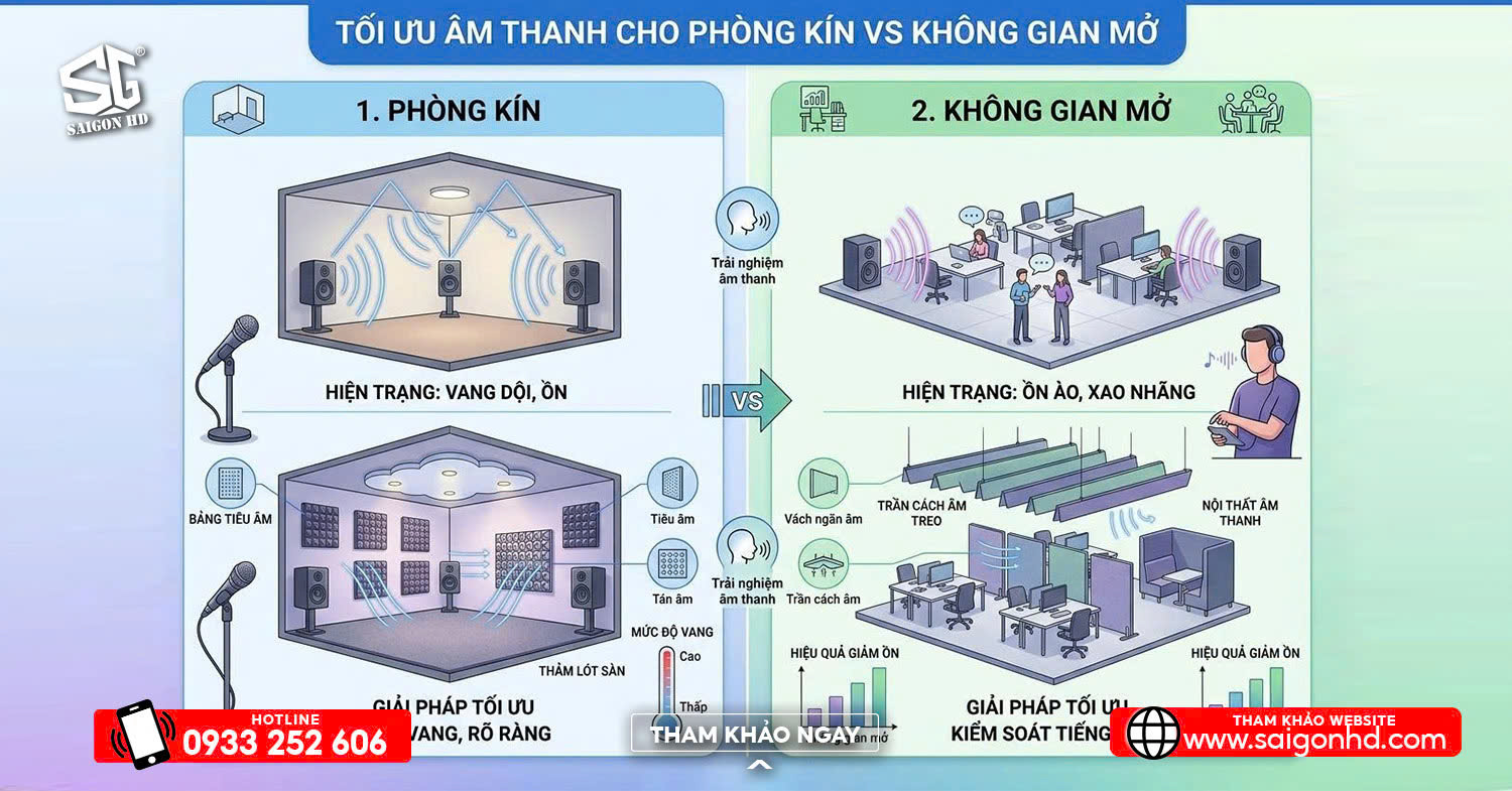 Tối ưu &acirc;m thanh cho ph&ograve;ng k&iacute;n vs kh&ocirc;ng gian mở: Kh&aacute;c biệt nằm ở đ&acirc;u?