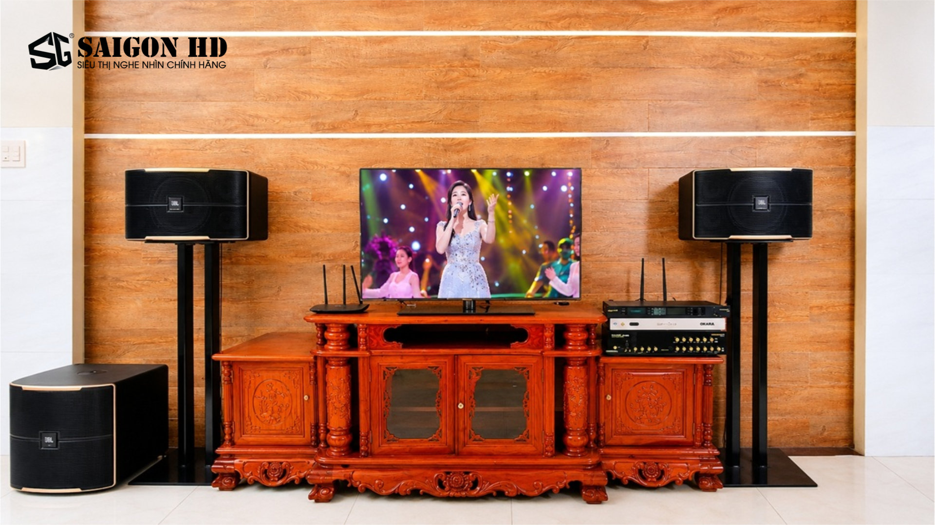 D&agrave;n &acirc;m thanh Karaoke gia đ&igrave;nh với JBL Pasion 10 cho diện t&iacute;ch ph&ograve;ng từ 20m2 đến 30m2