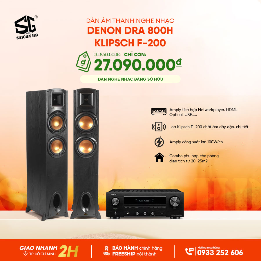 Dàn âm thanh nghe nhạc Denon DRA 800H - Klipsch Synergy Black Label F200