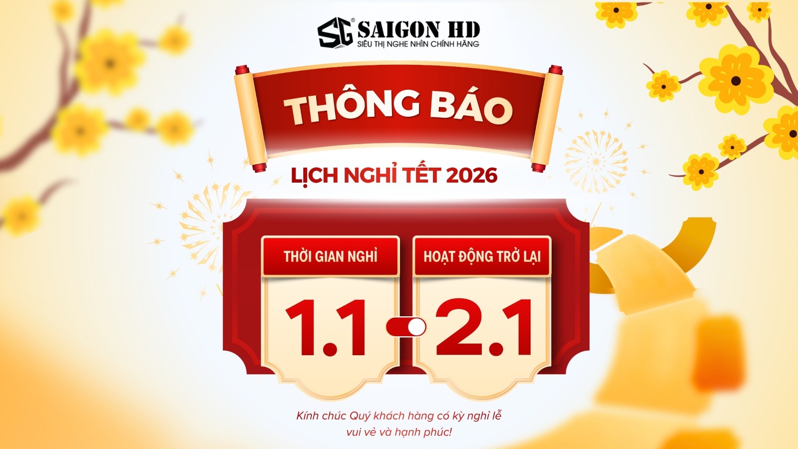 SAIGON HD th&ocirc;ng b&aacute;o lịch nghỉ tết Dương lịch 2026
