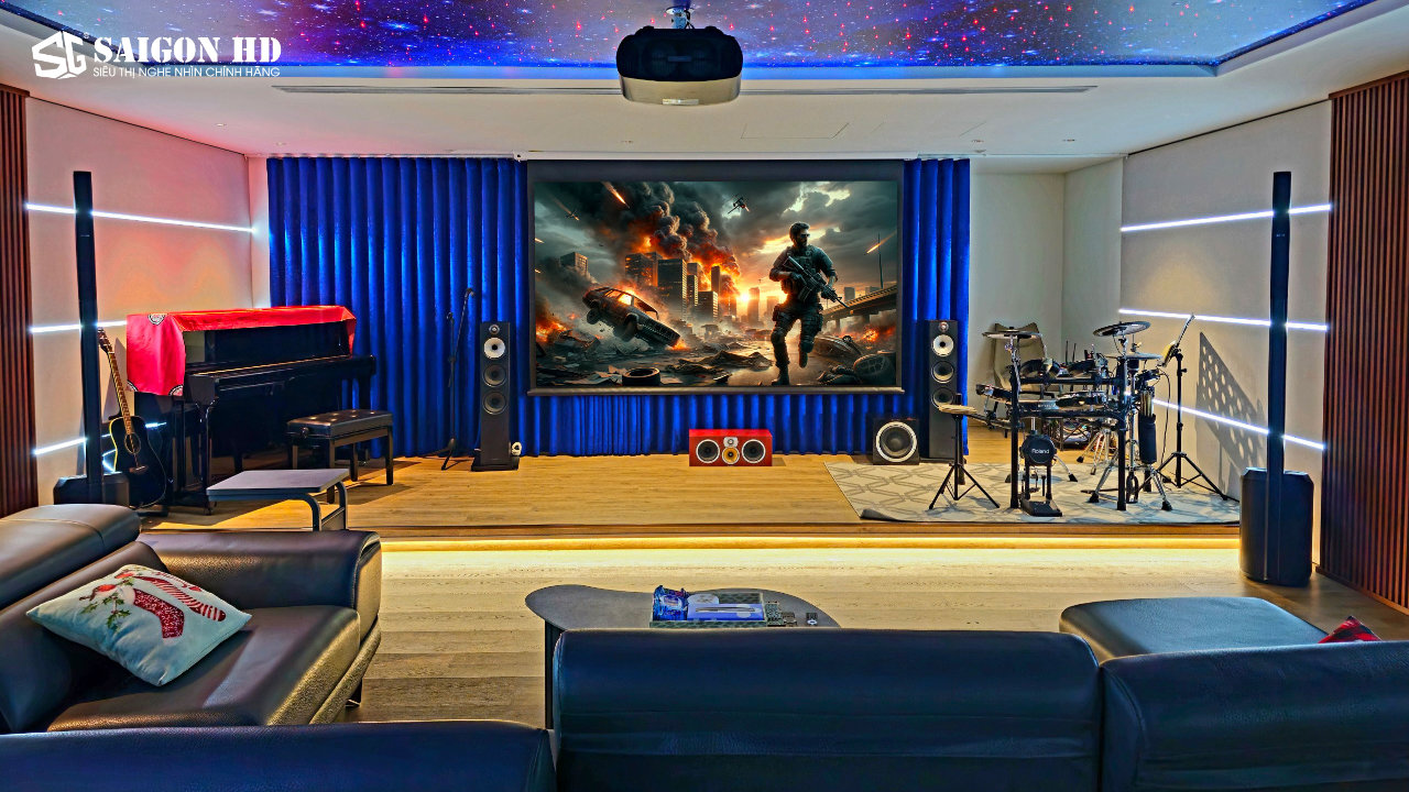 Hệ thống &acirc;m thanh karaoke chuy&ecirc;n nghiệp Bose L1 Pro8 trong ph&ograve;ng giải tr&iacute; biệt thự cao cấp