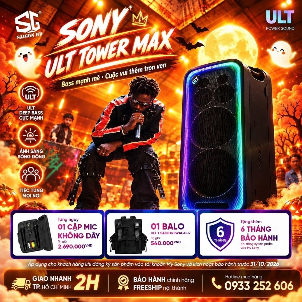 Sắm Sony ULT Tower, bật chất tiệc v&agrave; nhận trọn bộ qu&agrave; tặng gi&aacute; trị tại SAIGON HD